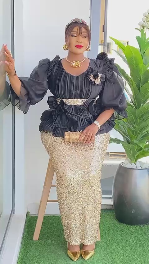 Couture Black and Gold Sequin Dress