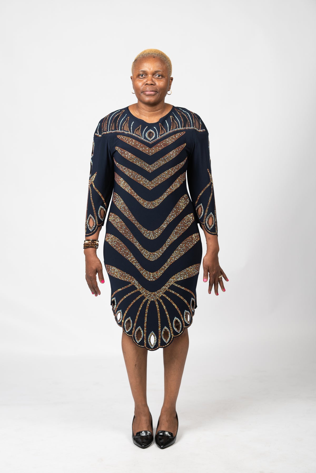Dore Navy Blue Rhinestones Dress