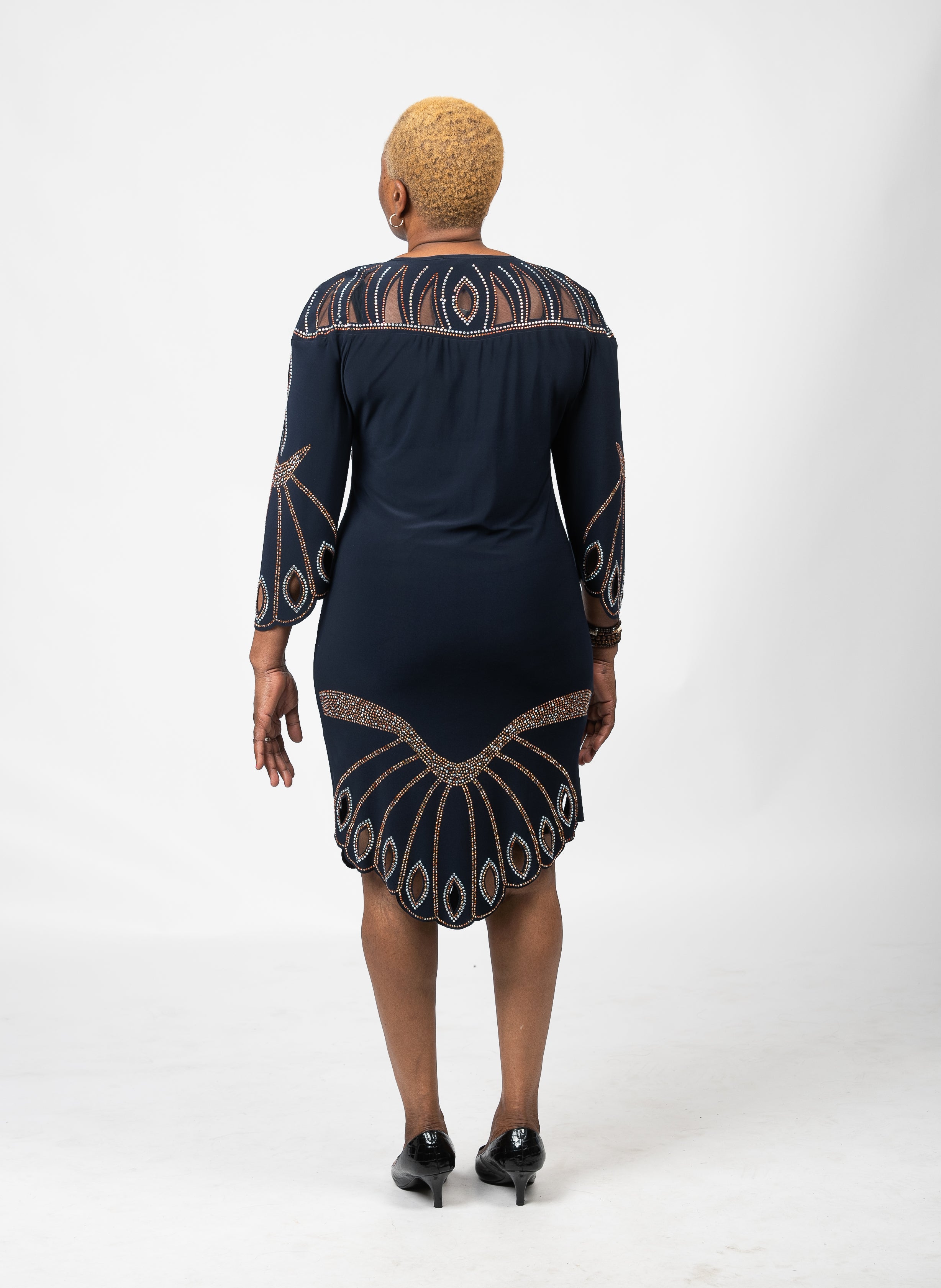 Dore Navy Blue Rhinestones Dress