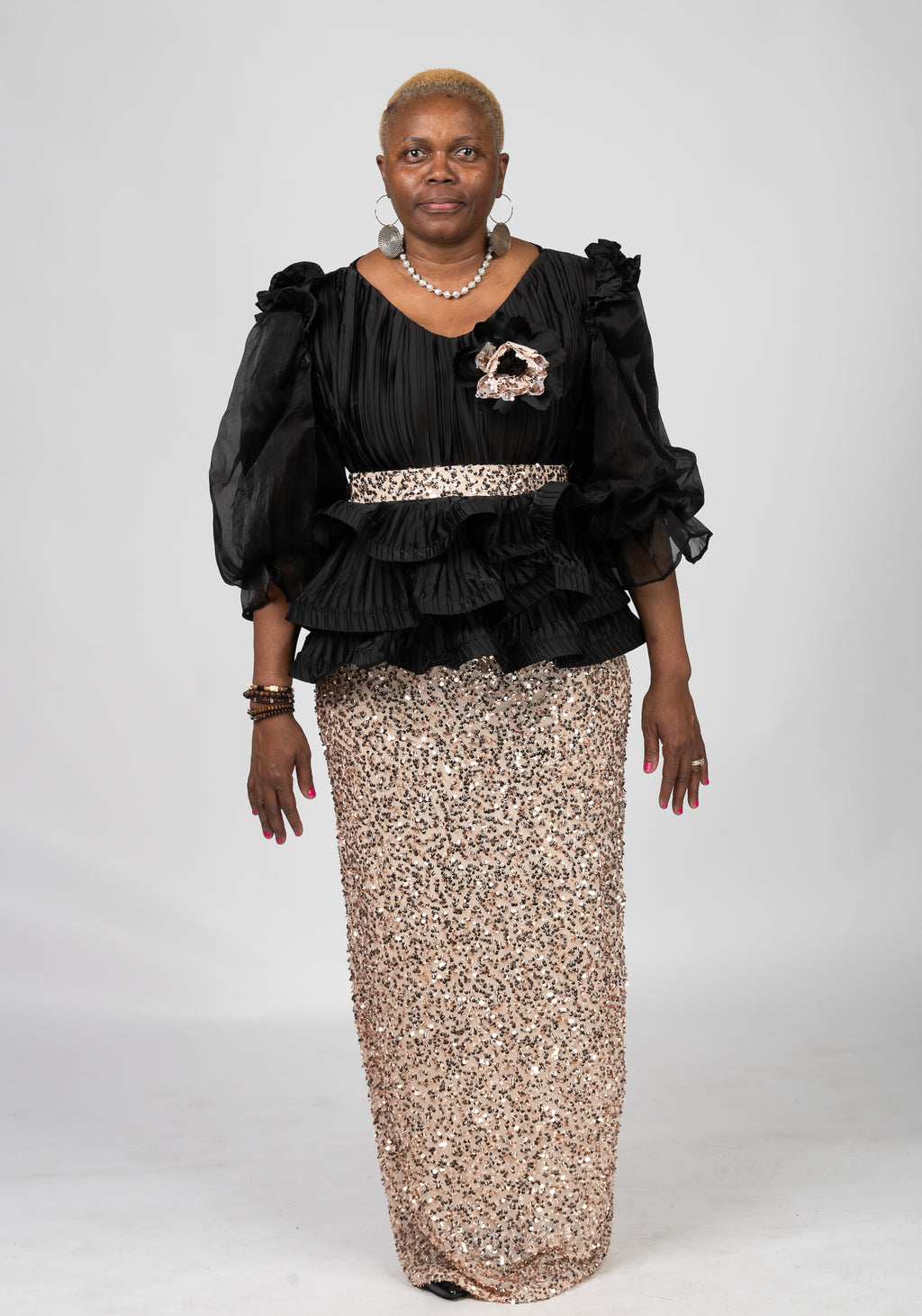 Couture Black and Gold Sequin Dress