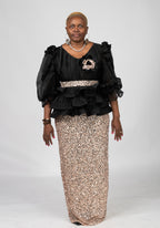Couture Black and Gold Sequin Dress