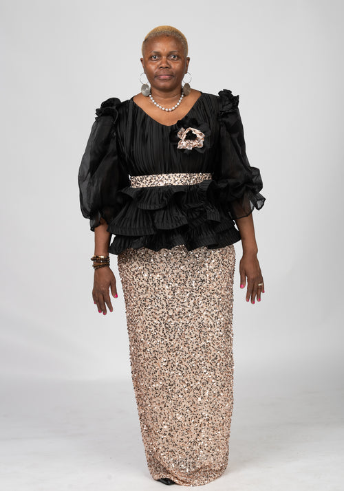 Couture Black and Gold Sequin Dress