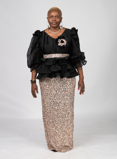 Couture Black and Gold Sequin Dress