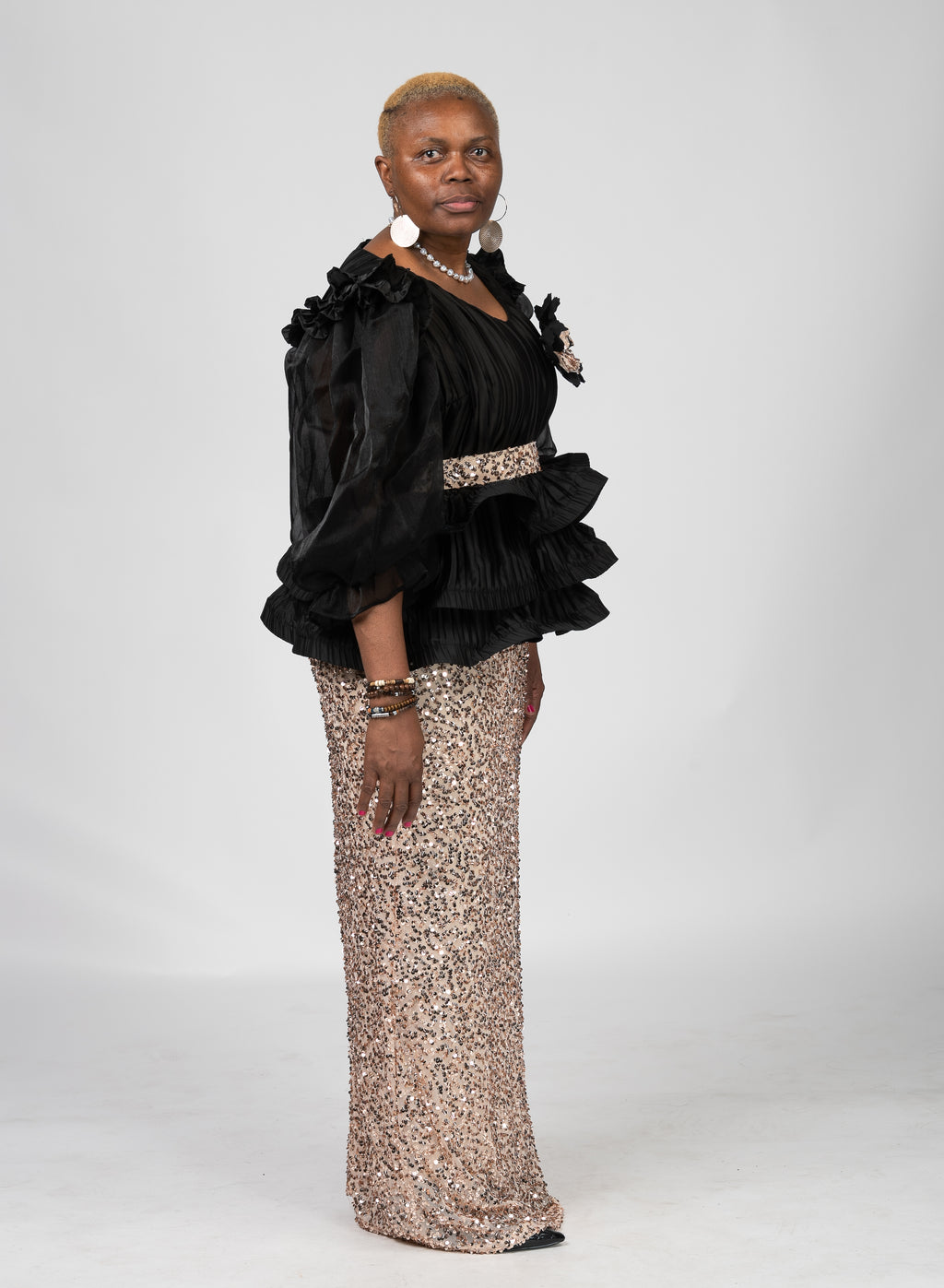 Couture Black and Gold Sequin Dress