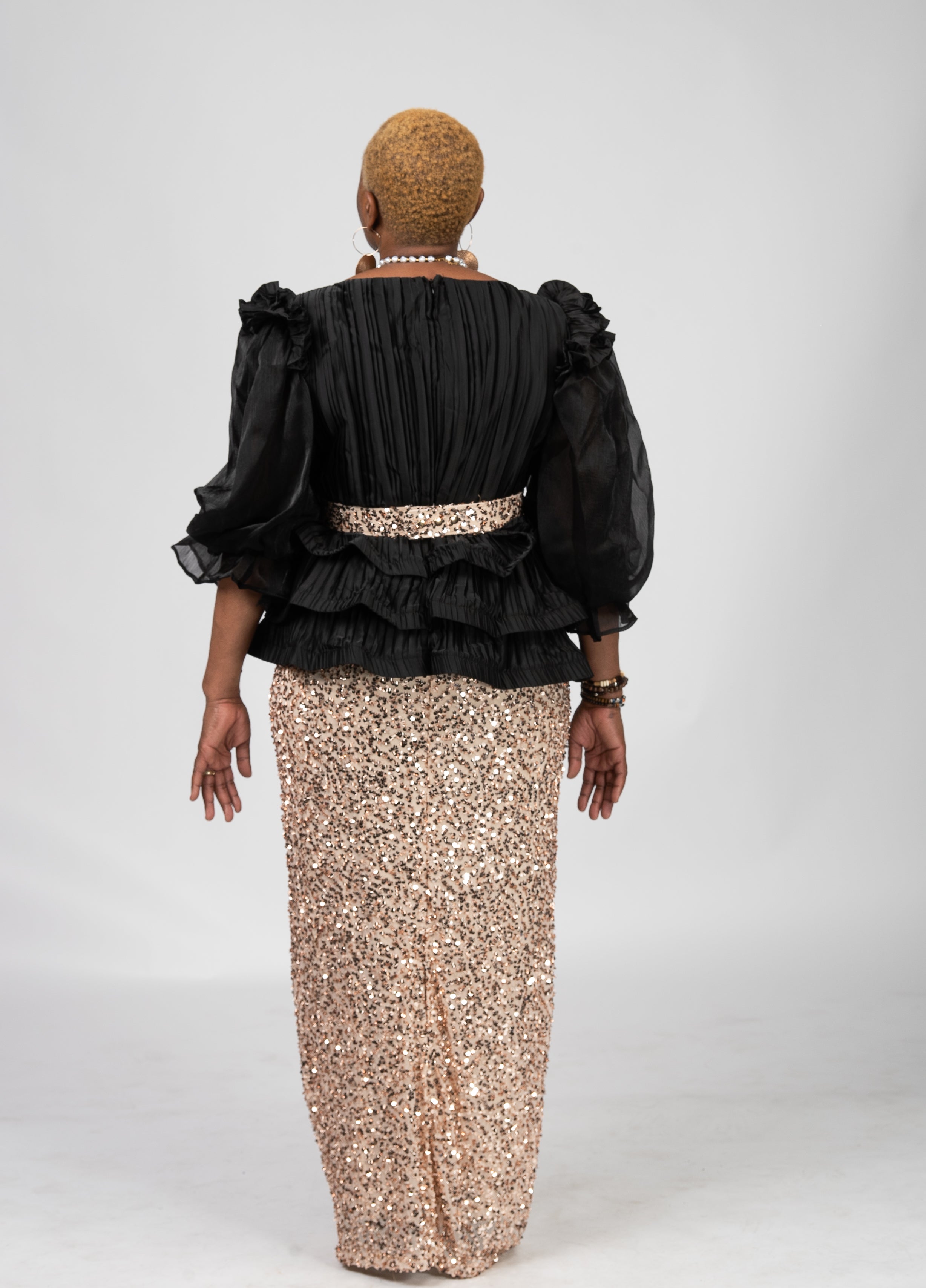 Couture Black and Gold Sequin Dress