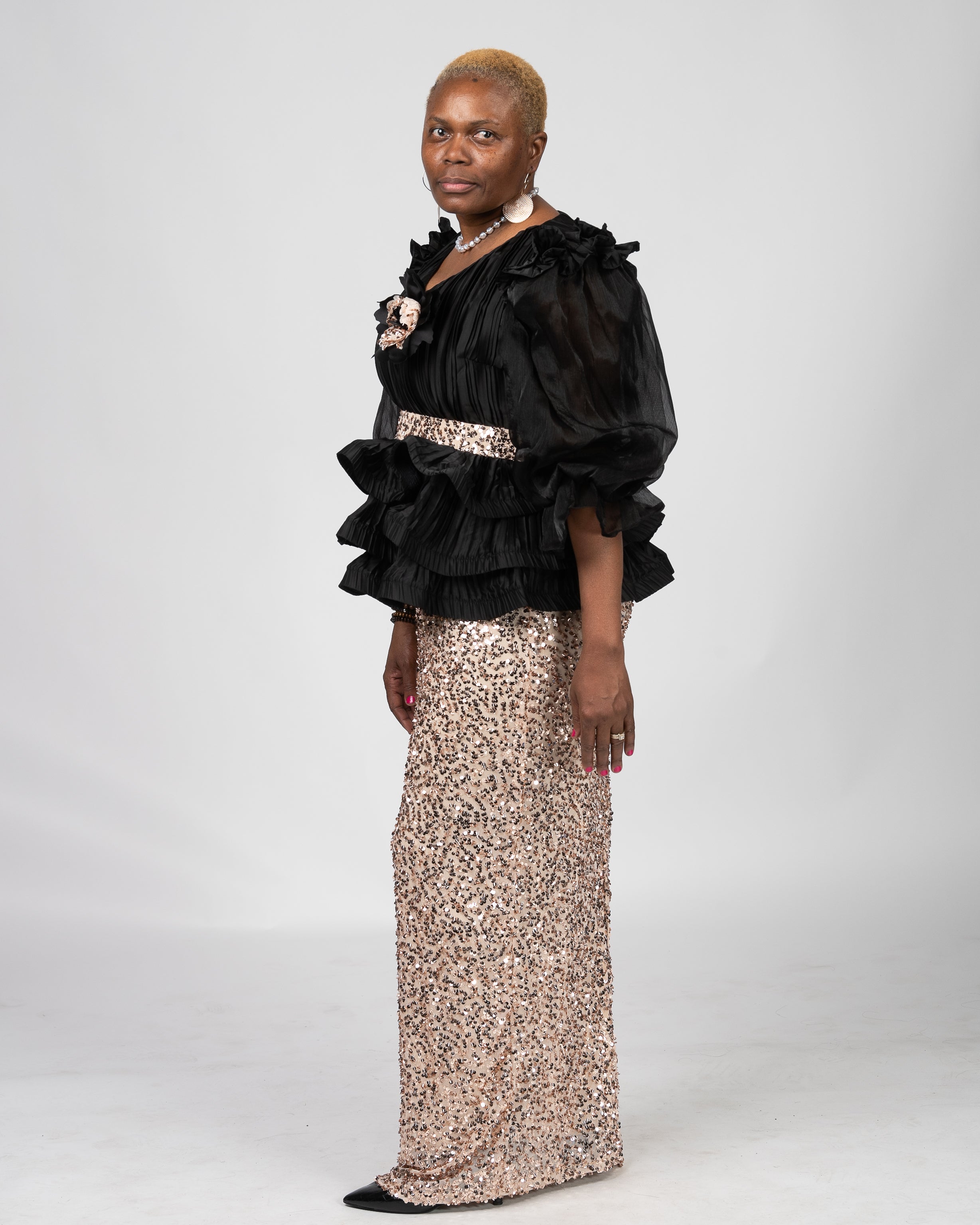 Couture Black and Gold Sequin Dress