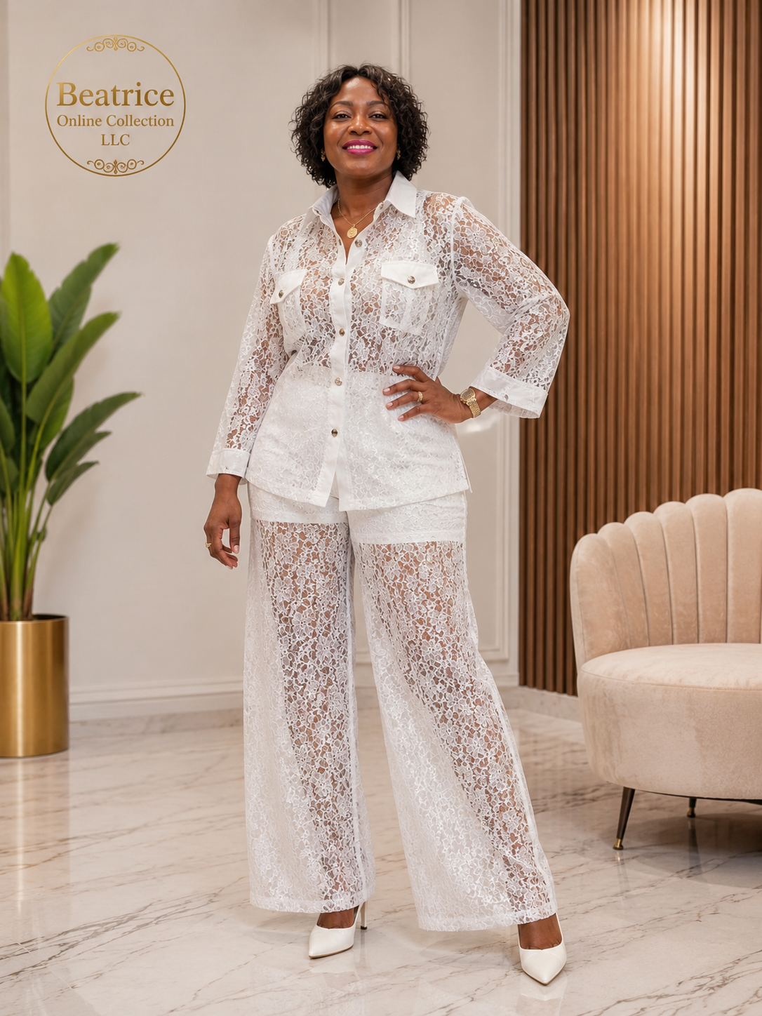 WHITE OCCASSION PANTS SUIT