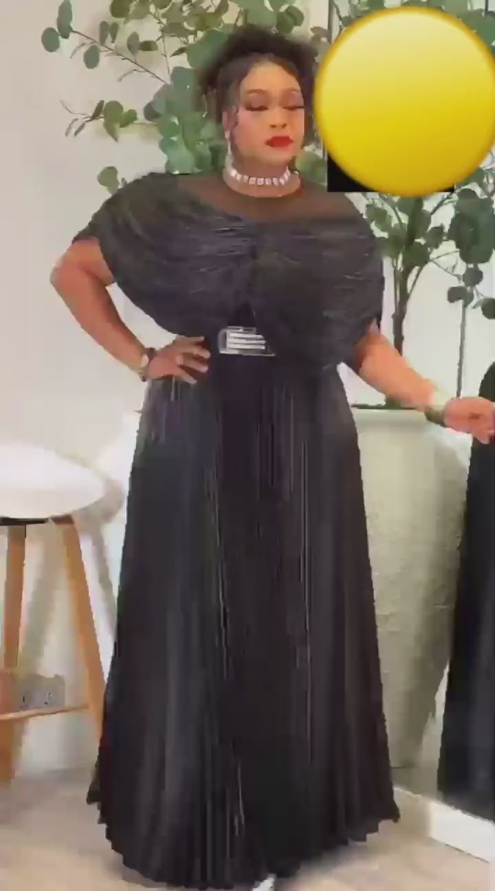 BLACK PLEATED LUXURY PARTY DRESS