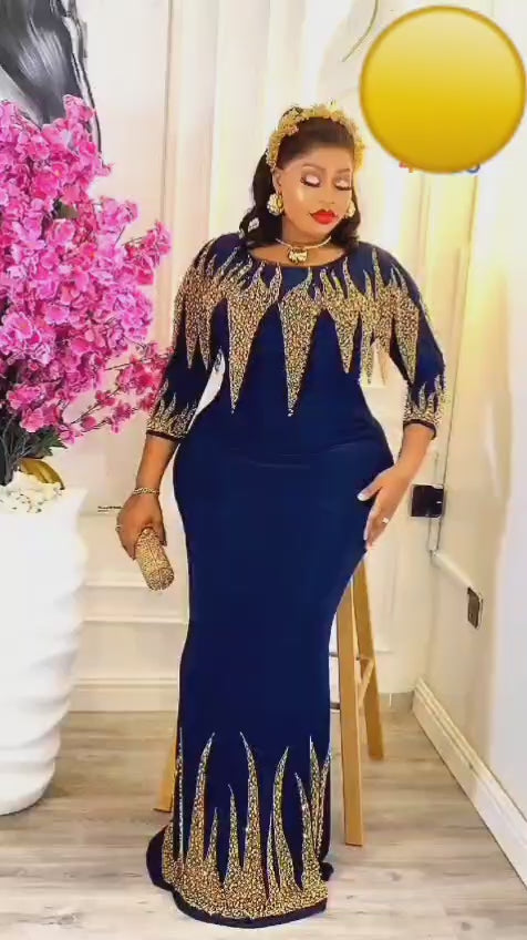 CHERYL RHINESTONES MAXI NAVY BLUE DRESS