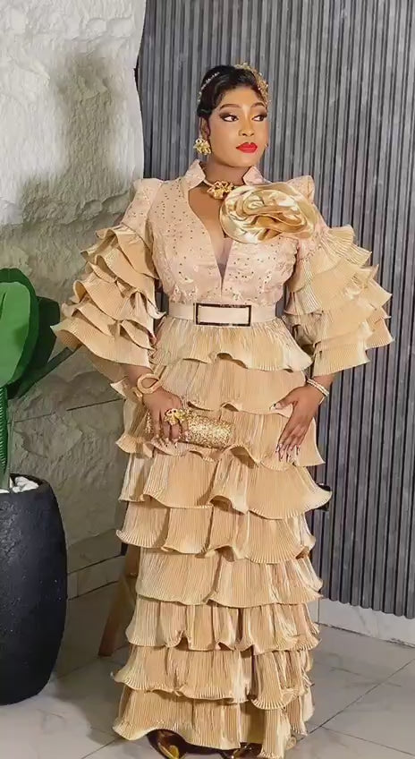 Priscilla layered signature dress with belt