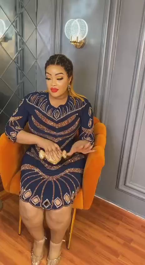 Dore Navy Blue Rhinestones Dress